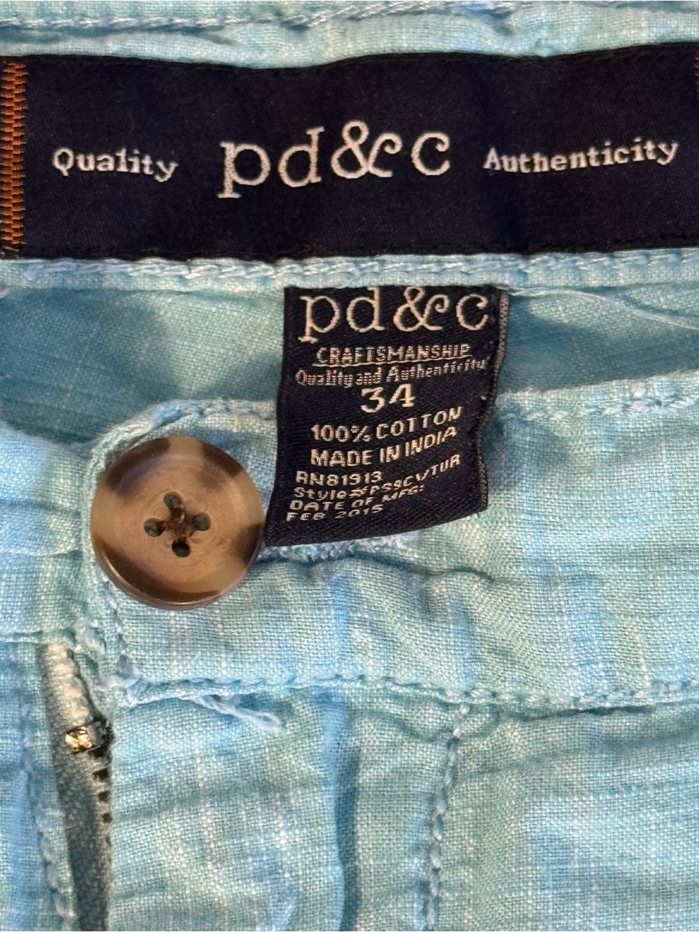 pd&c Men’s Aqua Blue Linen Look Cotton Shorts Size 34 Casual Summer Chino